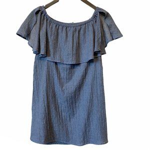 Lulu's ruffle chambray mini dress blue XS